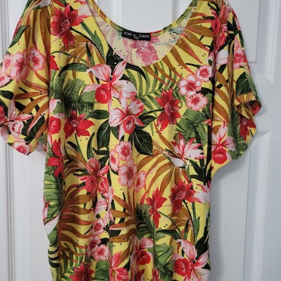 Tropical floral S/S top Kim & Cami Size L‎ - Picture 1 of 5